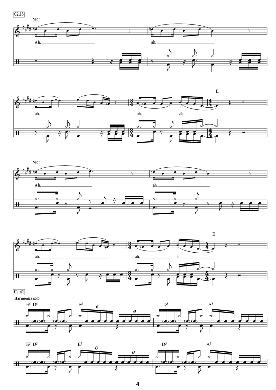 Nobody's Fault But Mine Drum Set scores gallery preview page 4