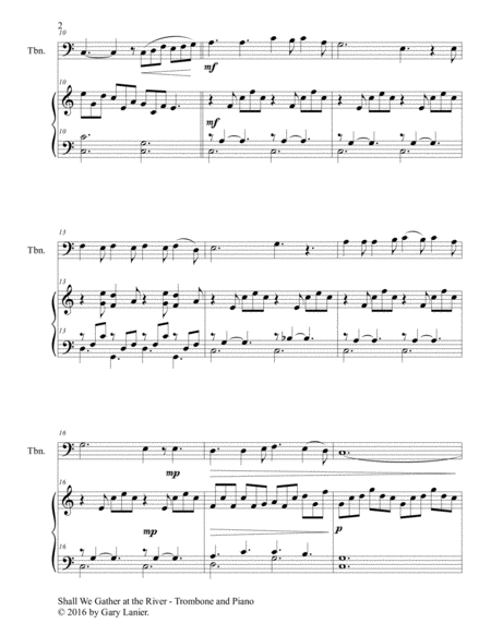 SHALL WE GATHER AT THE RIVER (Duet – Trombone & Piano with Score/Part) image number null