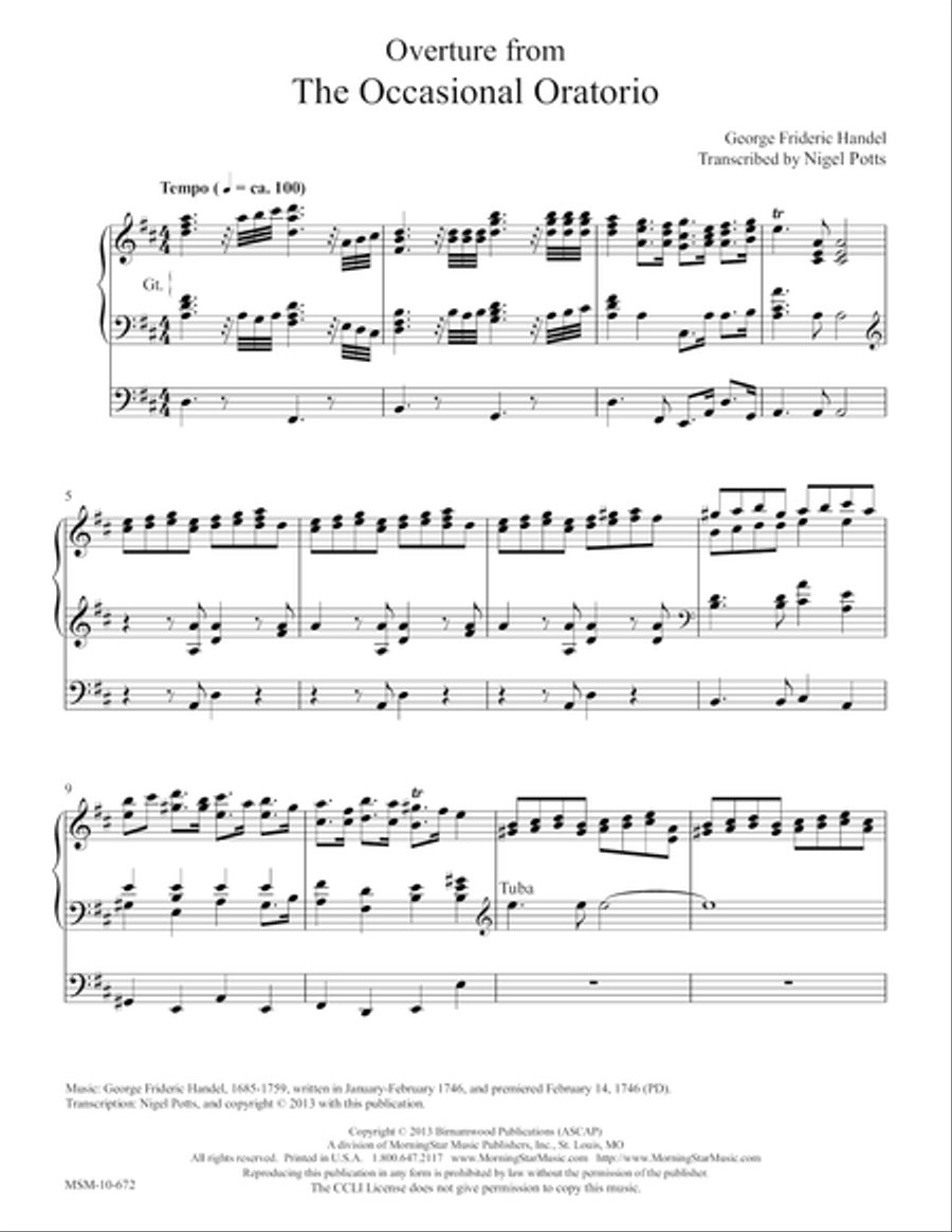Overture from The Occasional Oratorio Organ scores gallery preview page 1