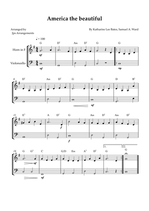 America the beautiful - duet for French horn and Cello (+ CHORDS)