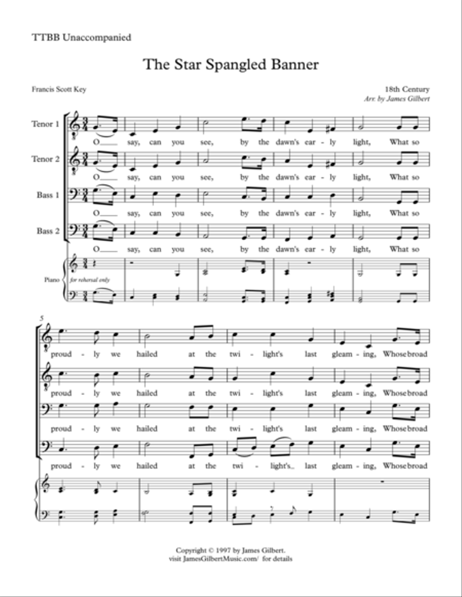 The Star-Spangled Banner (US National Anthem) TTBB scores gallery preview page 1