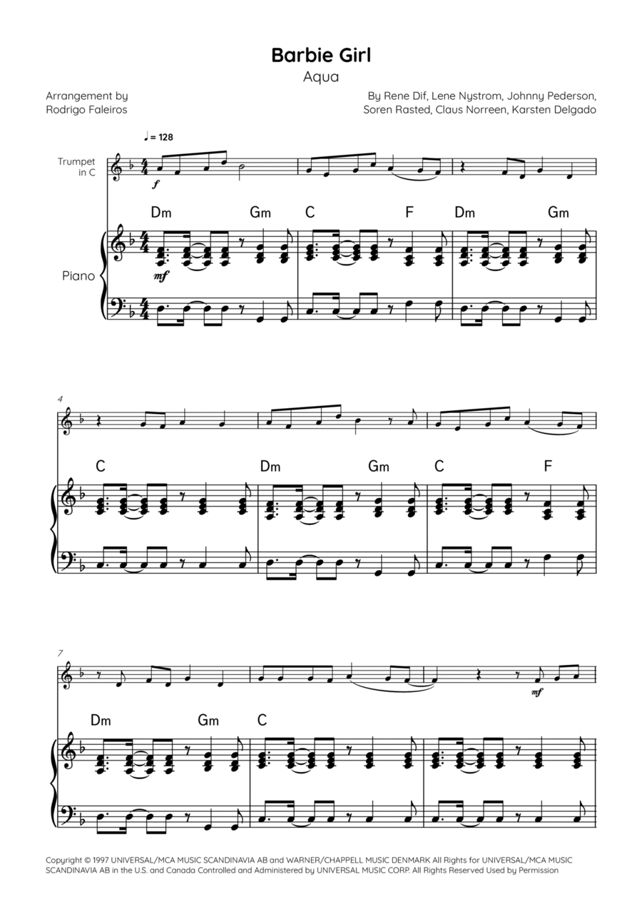 Barbie Girl C Trumpet scores gallery preview page 1
