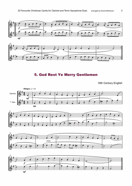 20 Favourite Christmas Carols for Clarinet and Tenor Saxophone Duet image number null