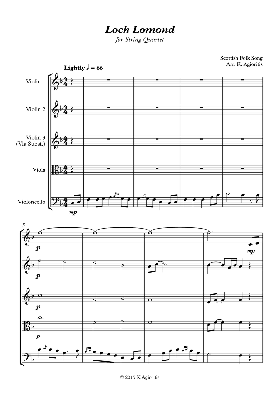 Loch Lomond - for String Quartet String Quartet scores gallery preview page 2