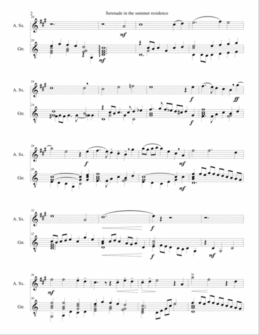 Serenade in the summer residence (Serenata nella residenza estiva) for alto saxophone and guitar Alto Saxophone scores gallery preview page 2