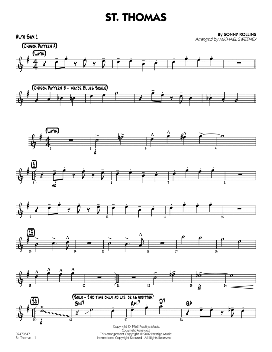 St. Thomas - Alto Sax 1 Alto Saxophone scores gallery preview page 1