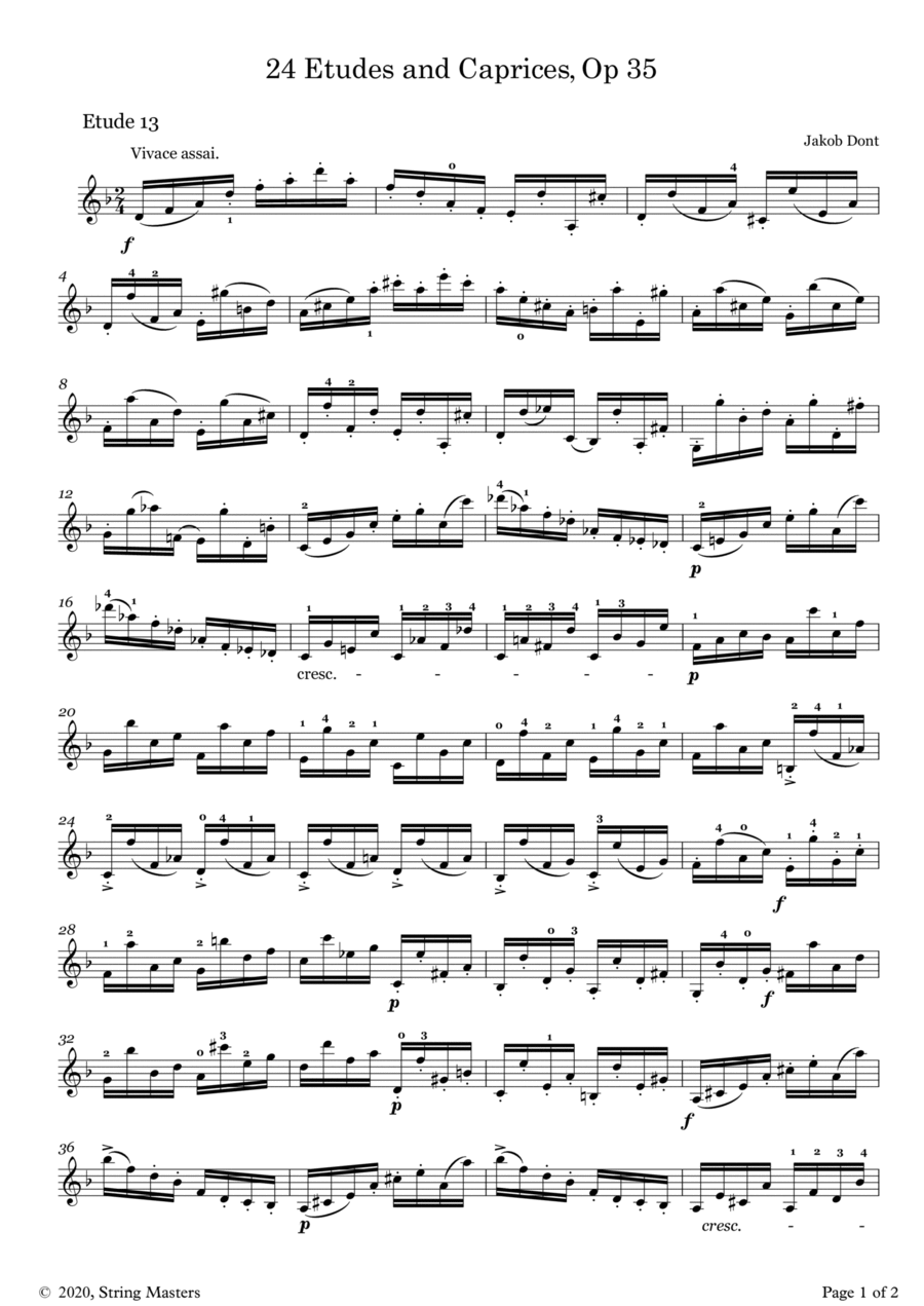 DONT 24 Etudes and Caprices Op35, for Violin No 13 Violin Solo scores gallery preview page 1