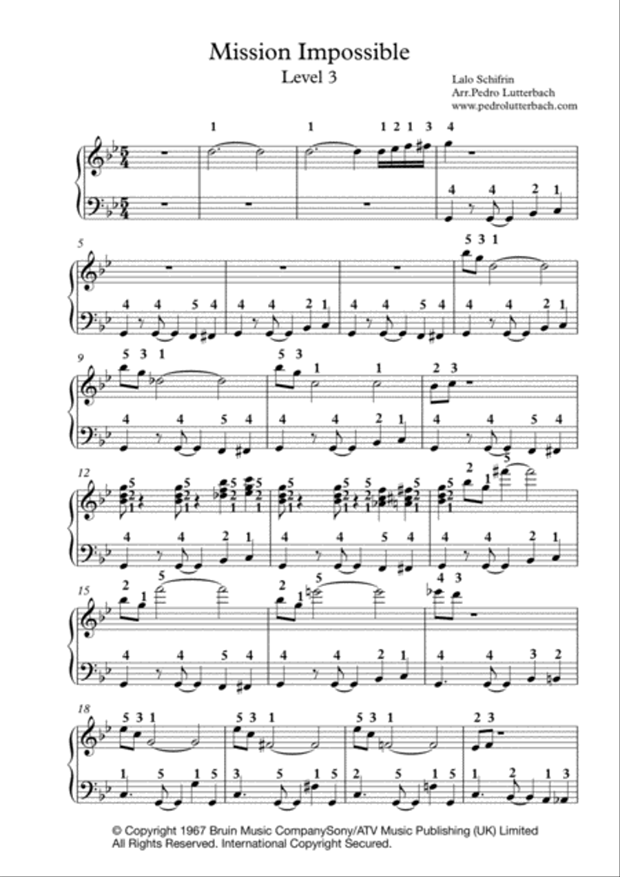 Mission: Impossible Theme (mission Accomplished) Piano Solo scores gallery preview page 1