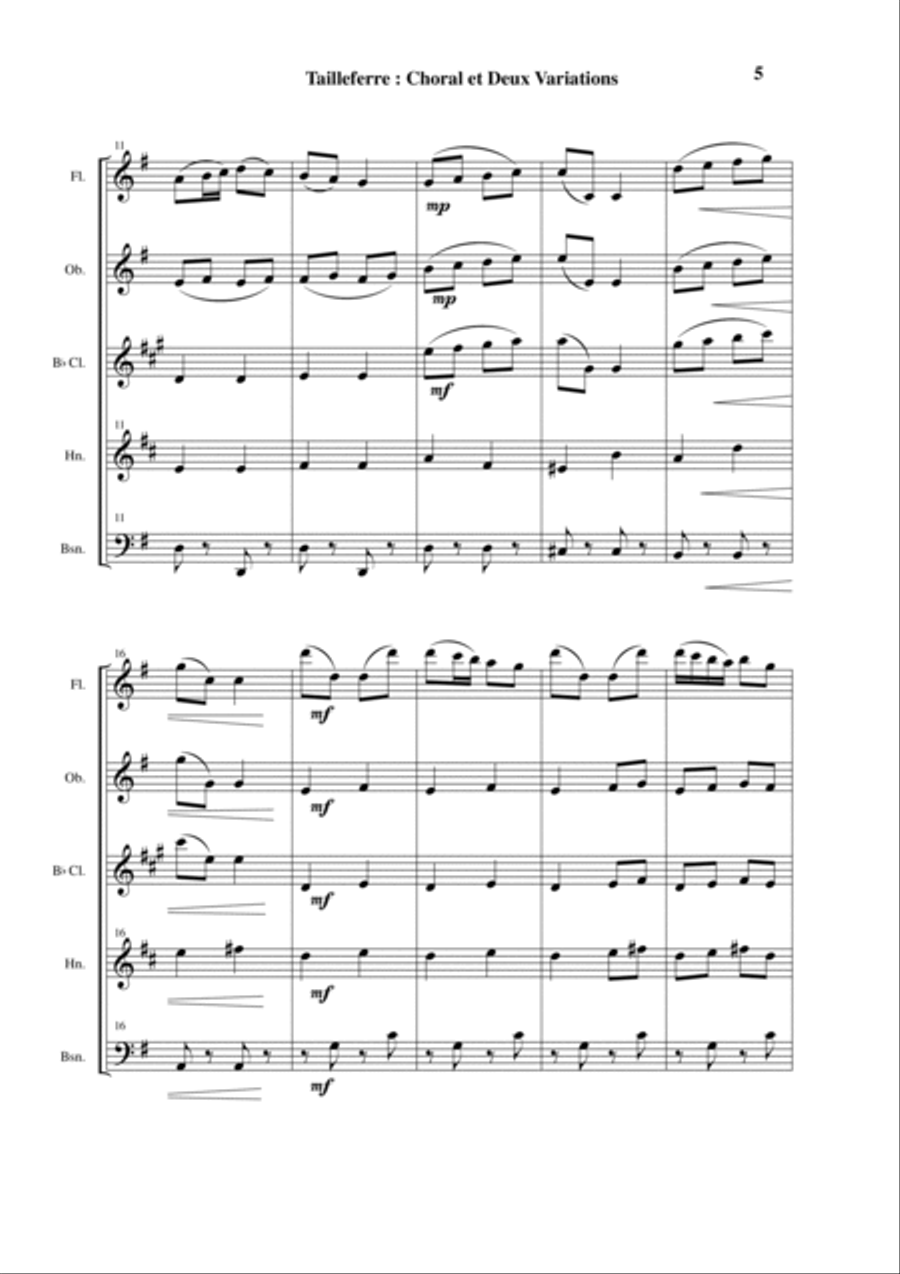 Germaine Tailleferre: Choral et Deux Variations for wind quintet Small Ensemble scores gallery preview page 5