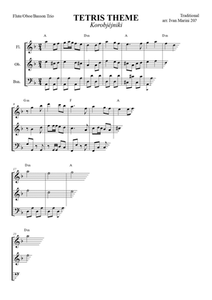 TETRIS Theme - Korobjéjniki - for Woodwind Trio (Flute, Oboe, Bassoon)