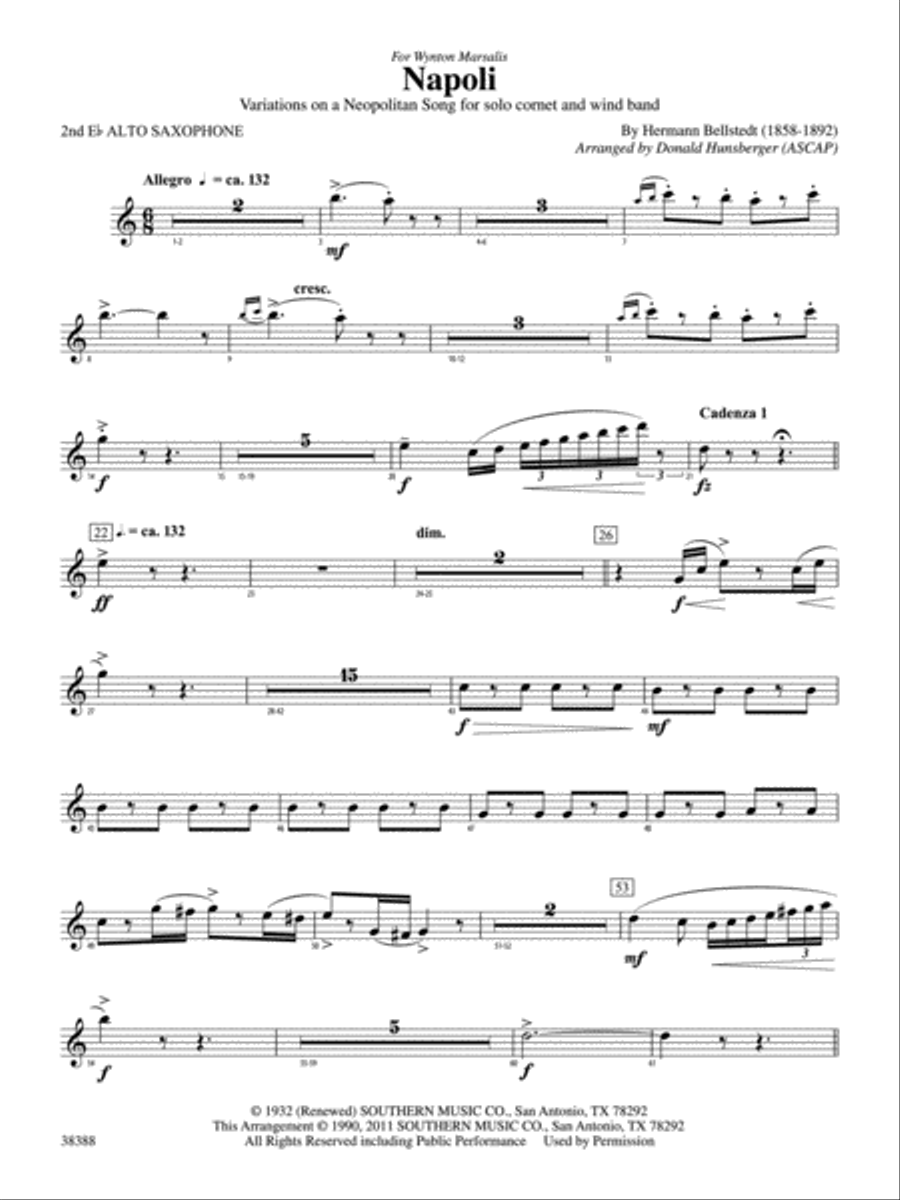 Napoli: 2nd E-flat Alto Saxophone Concert Band scores gallery preview page 1