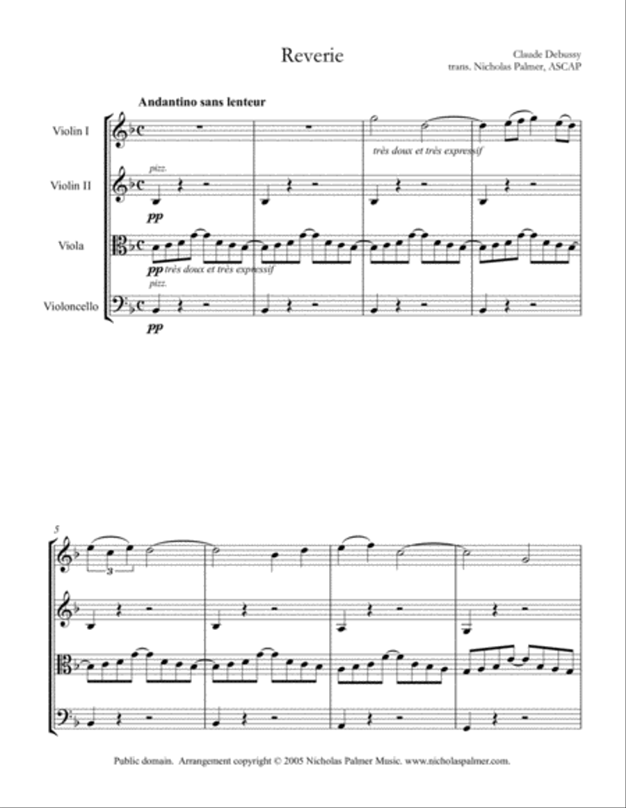 Reverie - Debussy - For String quartet String Quartet scores gallery preview page 1