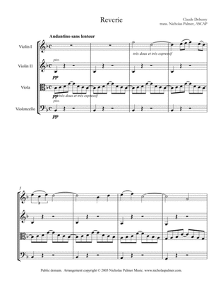 Book cover for Reverie - Debussy - For String quartet