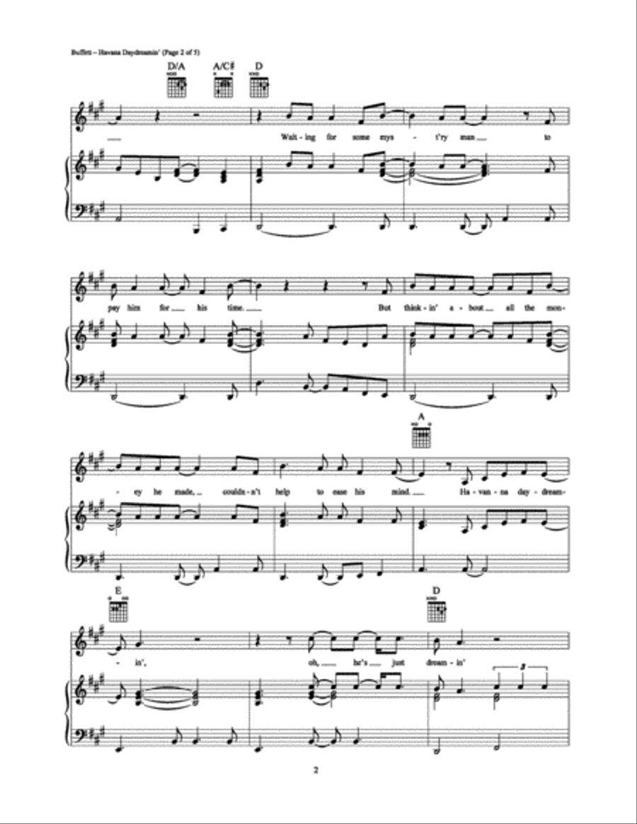 Havana Daydreamin' Piano, Vocal, Guitar scores gallery preview page 2