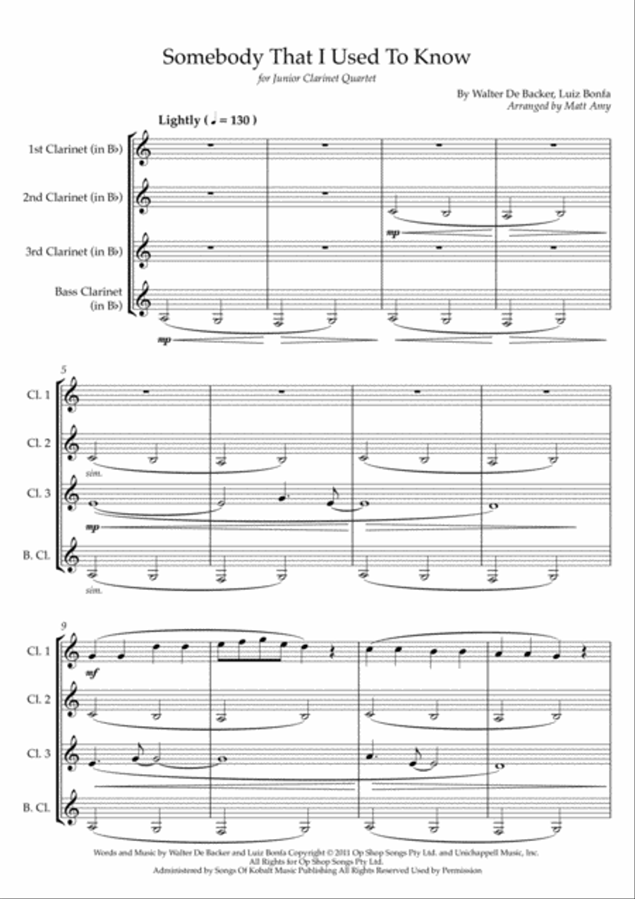 Somebody That I Used To Know Woodwind Quartet scores gallery preview page 1