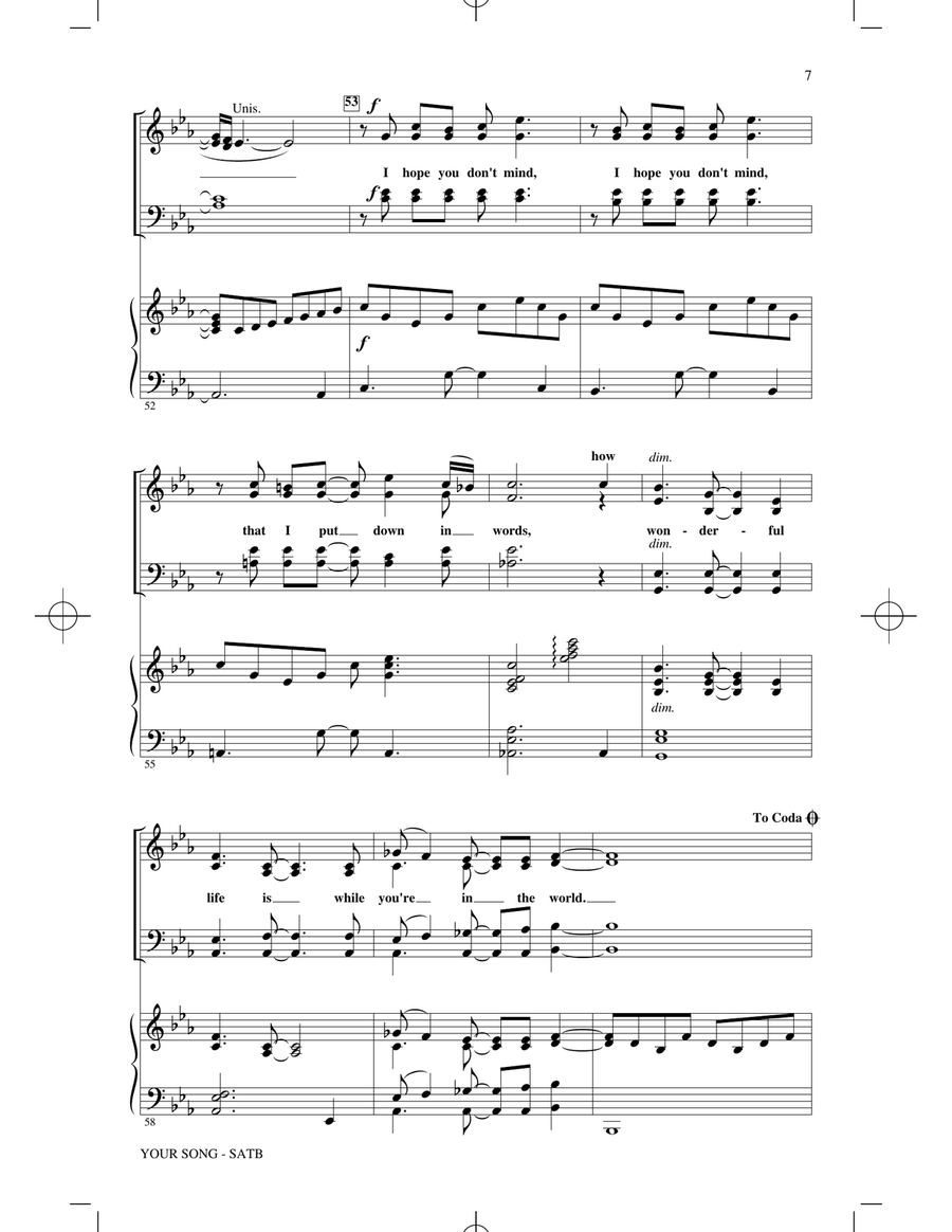 Your Song (arr. Mac Huff) 4-Part scores gallery preview page 6