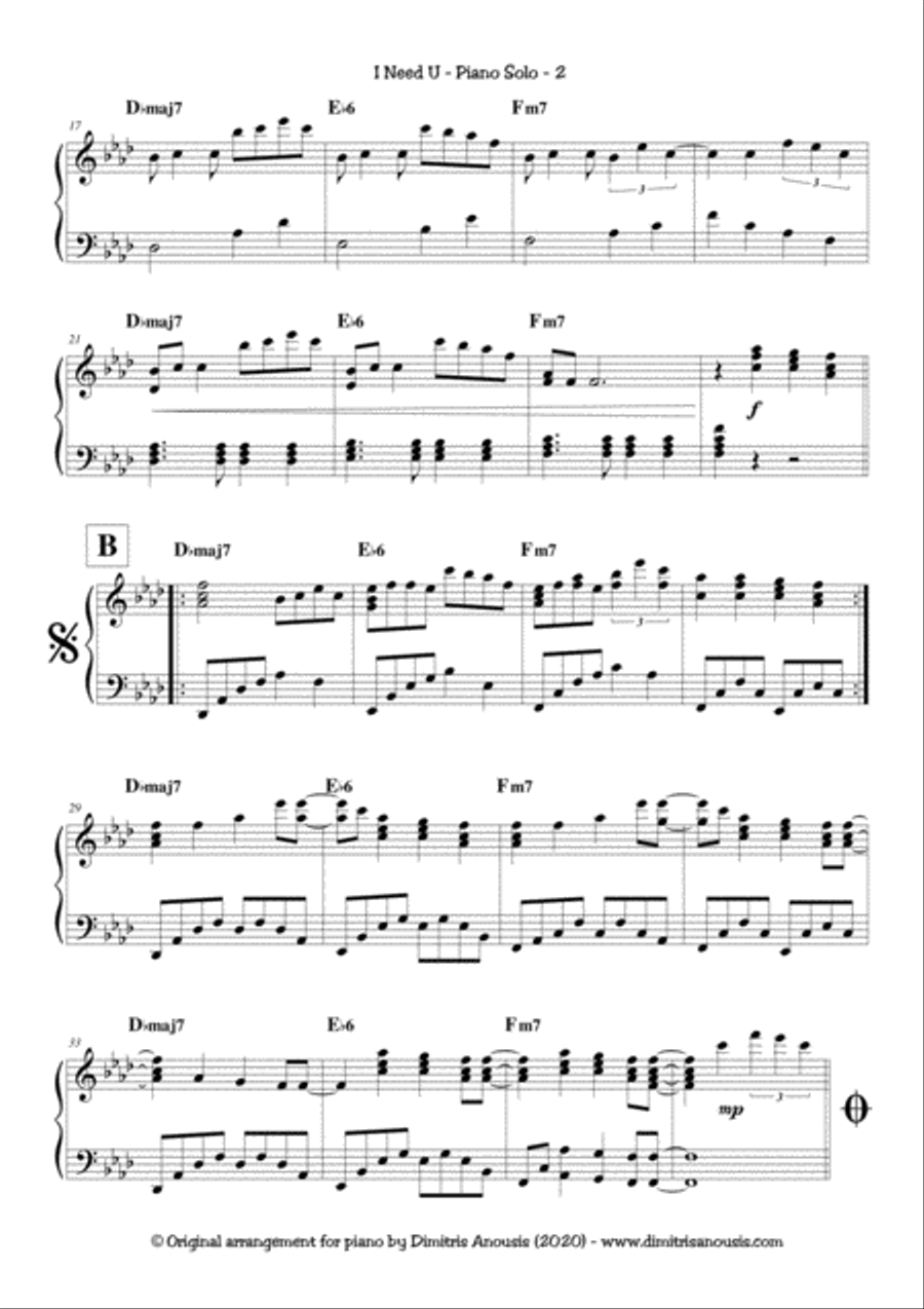 I Need U Piano Solo scores gallery preview page 4