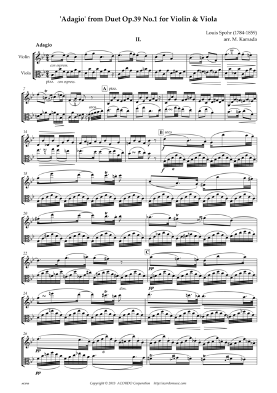 'Adagio' from Duet Op.39 No.1 for Violin & Viola String Duet scores gallery preview page 1