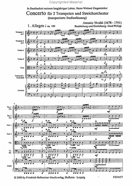 Concerto fur 2 Trompeten und Streichorchester / Partitur