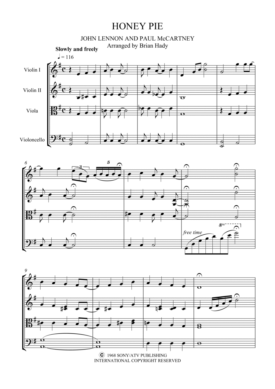 Honey Pie String Quartet scores gallery preview page 1