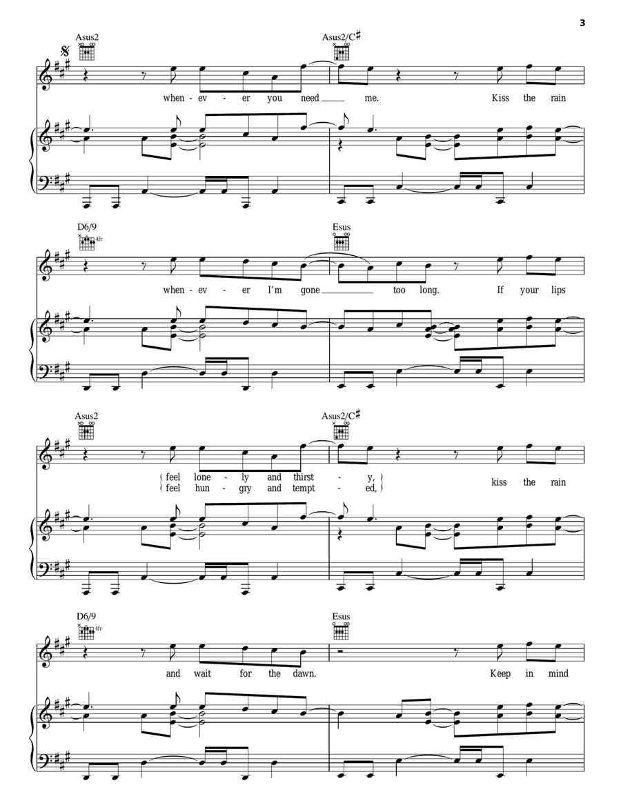Kiss The Rain Kiss The Rain Piano, Vocal, Guitar scores gallery preview page 3