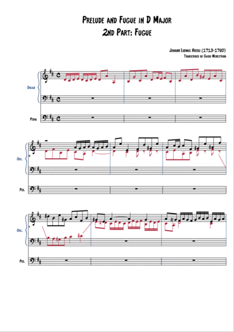Johann Ludwig Krebs - Prelude and Fugue in D Major - Fugue Organ Solo scores gallery preview page 2
