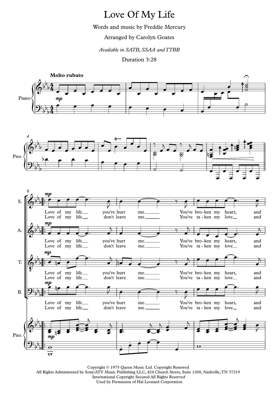 Love Of My Life 4-Part scores gallery preview page 1