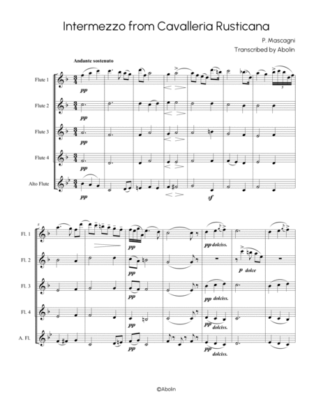Mascagni: Intermezzo from Cavalleria Rusticana - Flute Choir (Flute Quintet) image number null