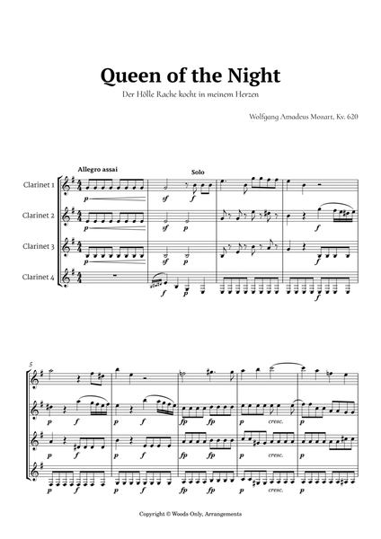 Queen of the Night Aria by Mozart for Clarinet Quartet image number null