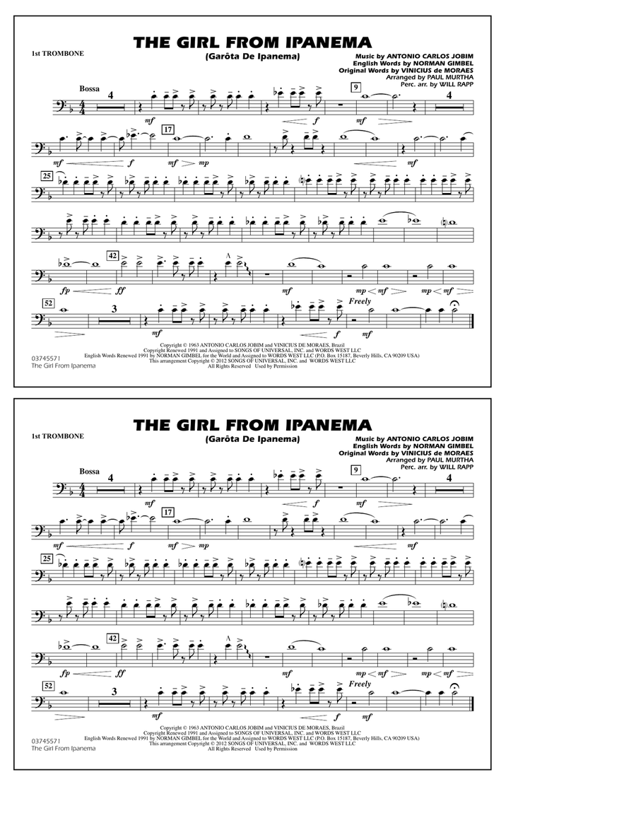The Girl From Ipanema (Garota De Ipanema) - 1st Trombone Marching Band scores gallery preview page 1