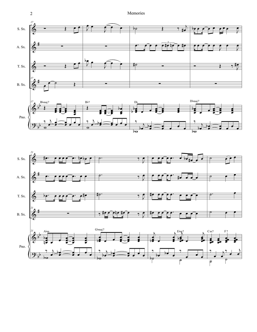 Memories Saxophone Quartet scores gallery preview page 2