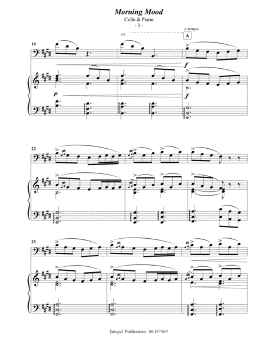 Grieg: Morning Mood from Peer Gynt Suite for Cello & Piano Piano scores gallery preview page 4