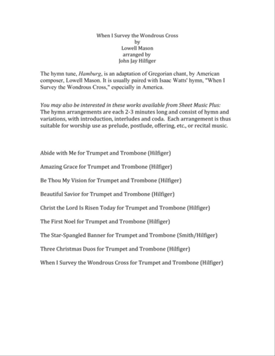 When I Survey the Wondrous Cross for Trumpet and Trombone Brass Duet scores gallery preview page 2