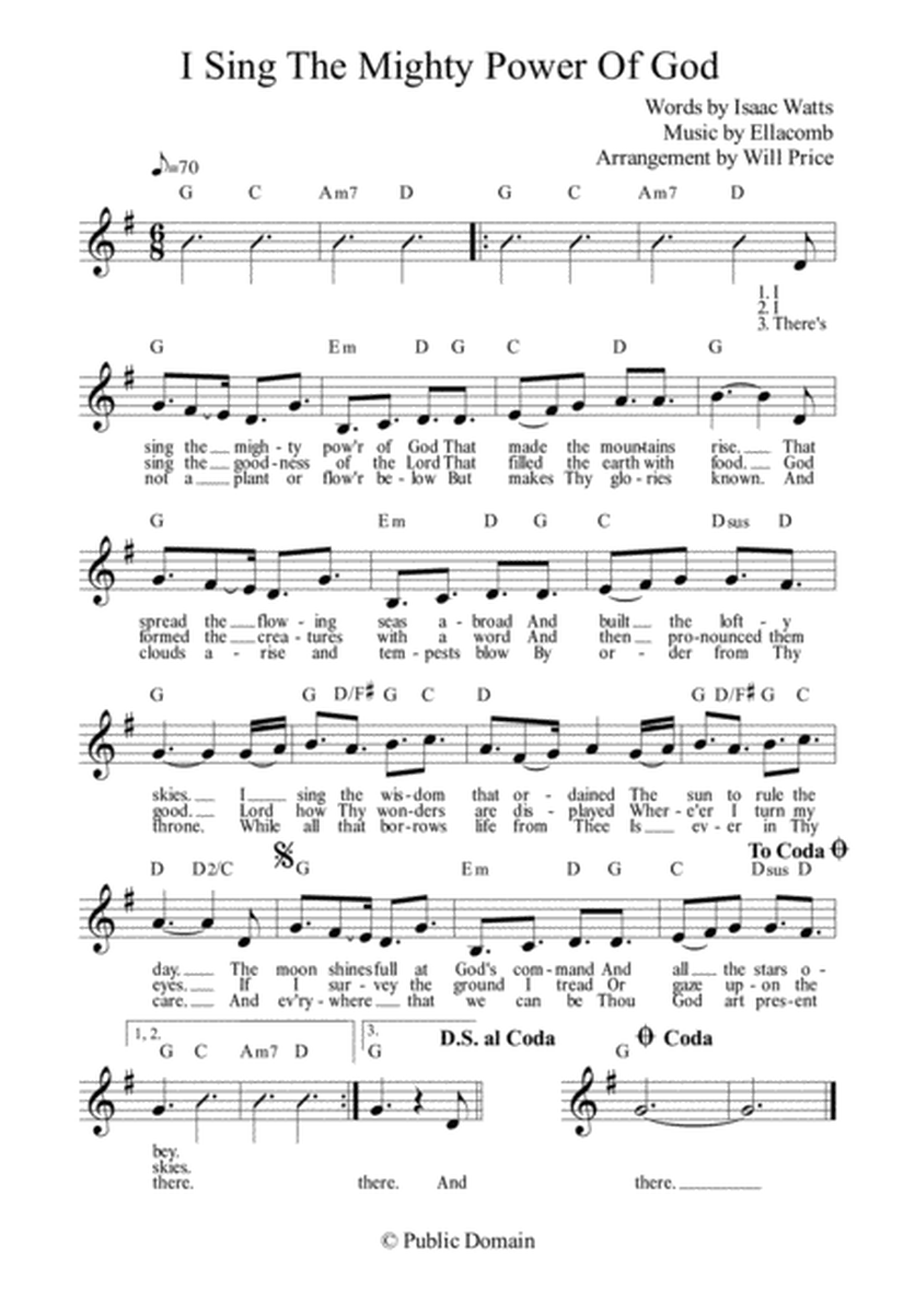 I Sing The Mighty Power Of God - Lead Sheet in G [6/8] image number null