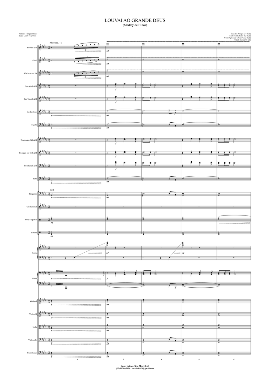 Louvai ao Grande Deus (Medley de Hinos) / Praise the Great God (Medley of Hymns) Full Orchestra scores gallery preview page 1