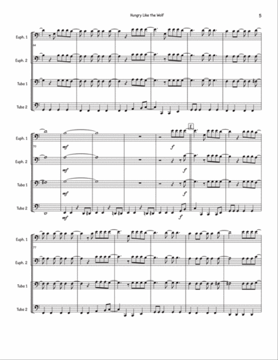 Hungry Like The Wolf Hungry Like The Wolf Brass Quartet scores gallery preview page 5