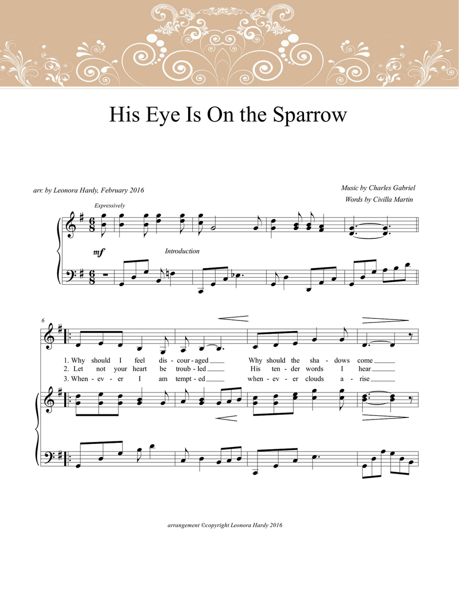 His Eye Is On the Sparrow (Why Should I Feel Discouraged) Key of G Voice scores gallery preview page 1