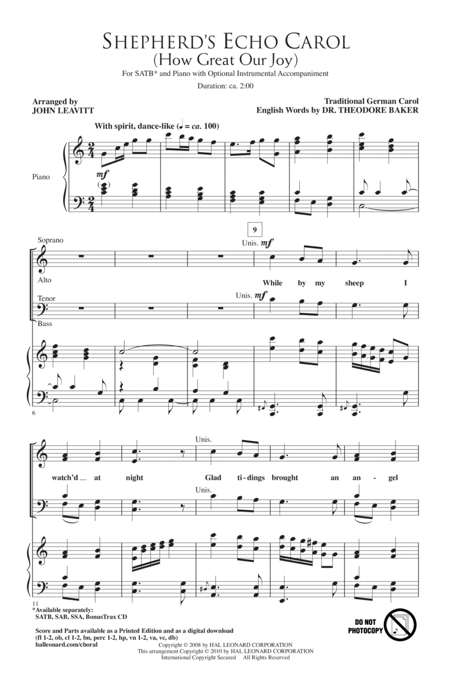 Shepherd's Echo Carol (How Great Our Joy) (arr. John Leavitt) 4-Part scores gallery preview page 1