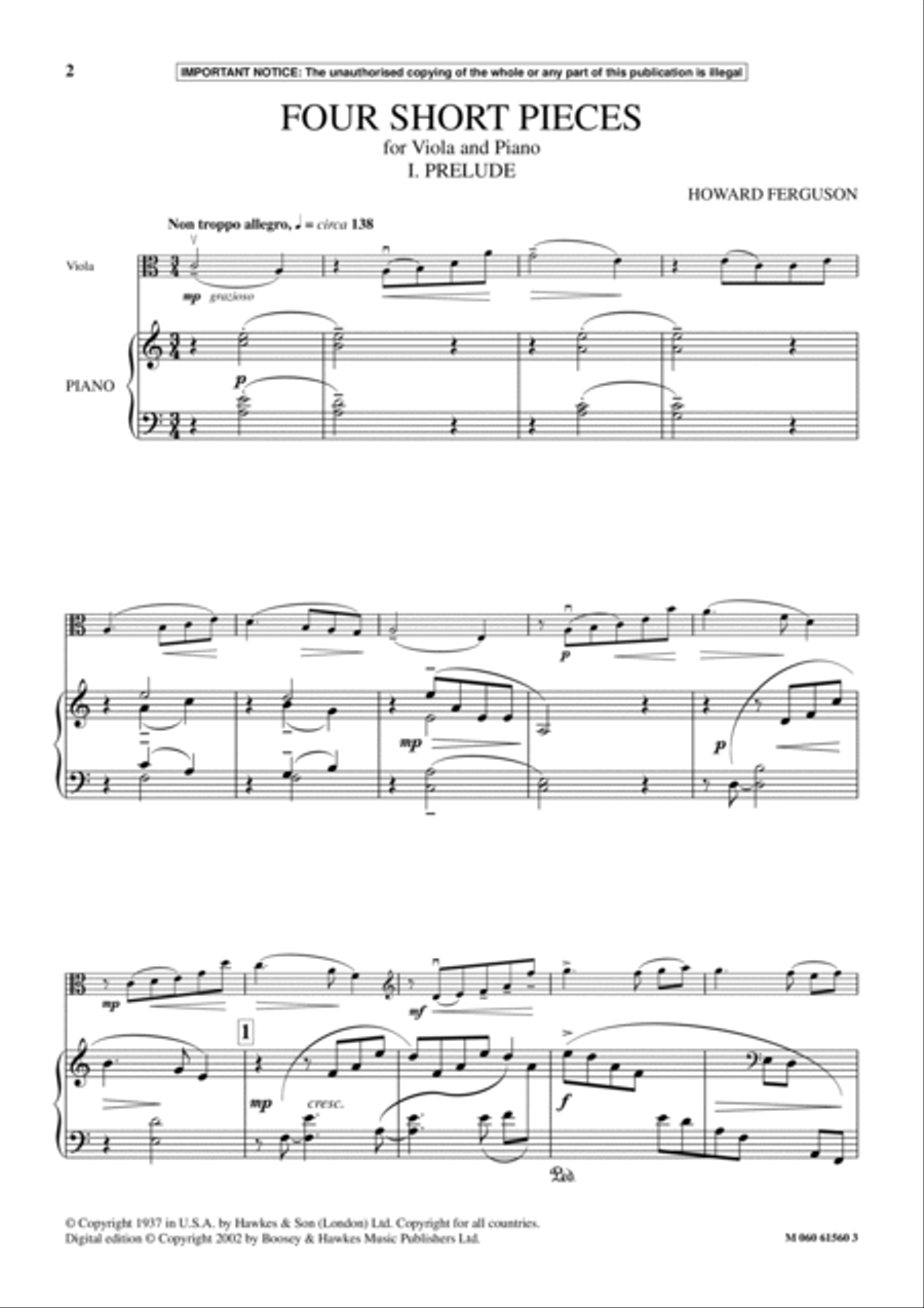 I. Prelude (from Four Short Pieces For Viola And Piano) Piano Accompaniment scores gallery preview page 2