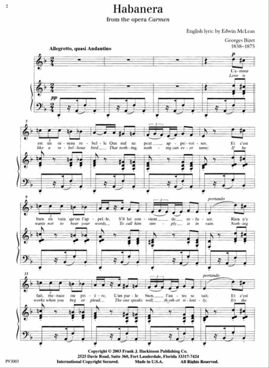 Habanera from the Opera Carmen Piano, Vocal, Guitar scores gallery preview page 2