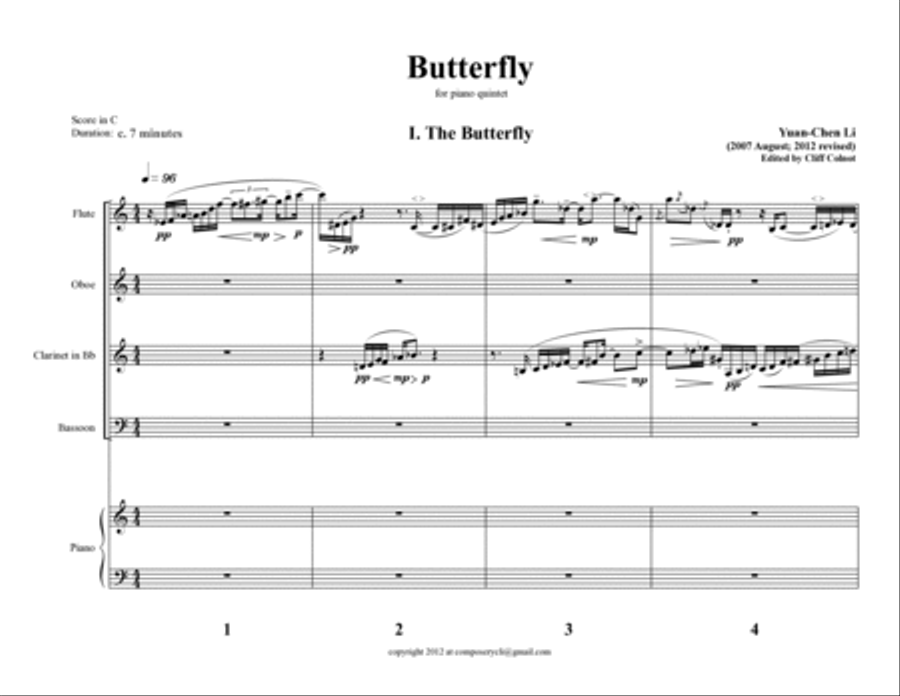 Butterfly, for piano quintet Chamber Music scores gallery preview page 3