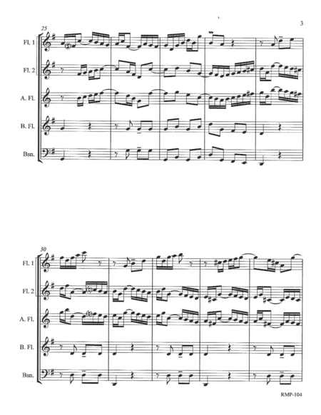 Bach - Trio Sonata No. 6 in G Major - Full Score - Flute1-2-3-AltoFl-Oboe-Bassoon