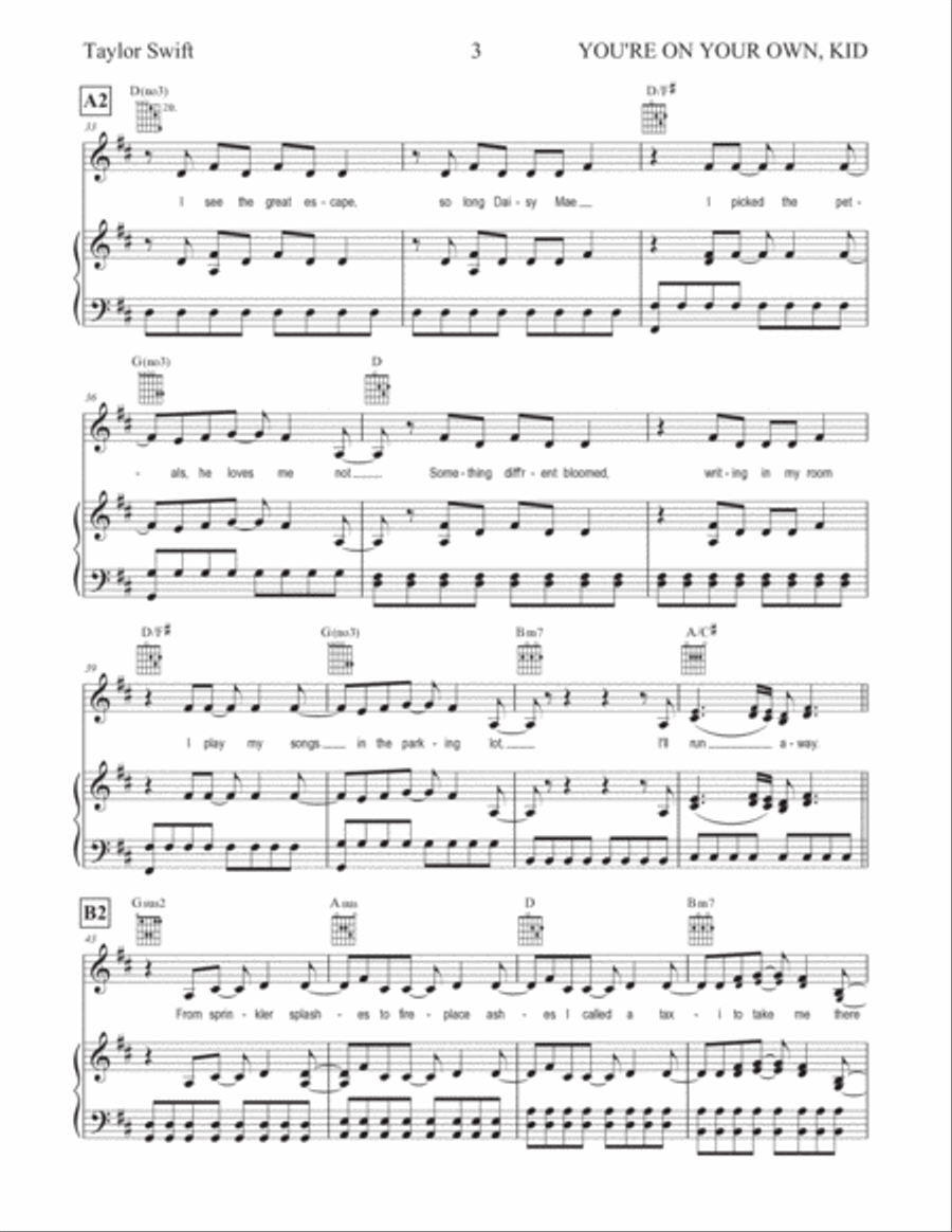 You're On Your Own, Kid Piano, Vocal, Guitar scores gallery preview page 3