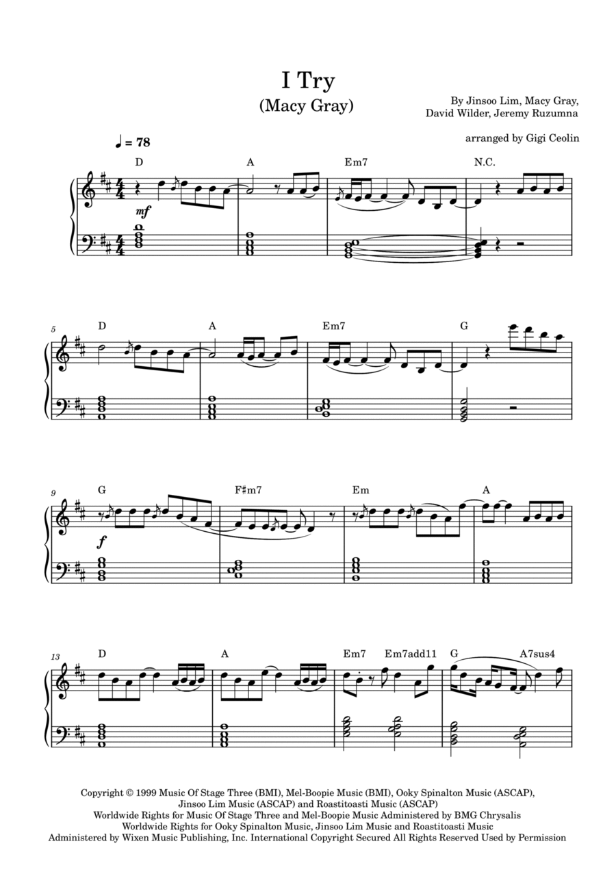 I Try Easy Piano scores gallery preview page 1
