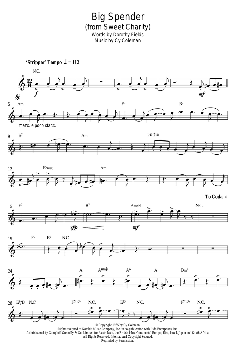 Big Spender (from Sweet Charity) Alto Saxophone scores gallery preview page 1