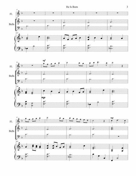 He Is Born - a Christmas carol for beginning handbells, early intermediate flute, and piano image number null