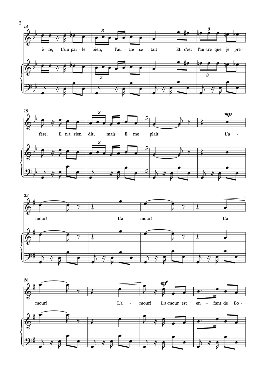 Habanera - Carmen for piano and voice in G minor. Piano, Vocal scores gallery preview page 2