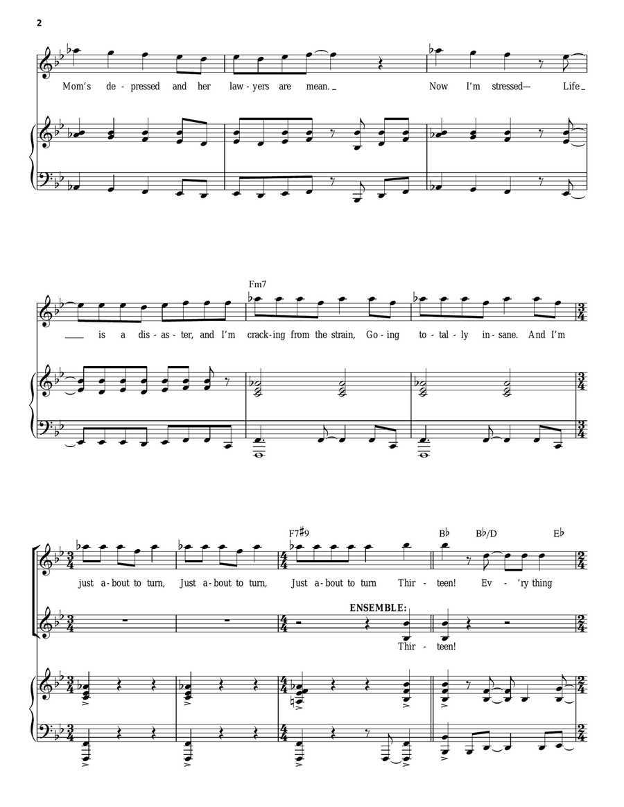 Thirteen / Becoming A Man (from 13: The Musical) Piano, Vocal scores gallery preview page 2