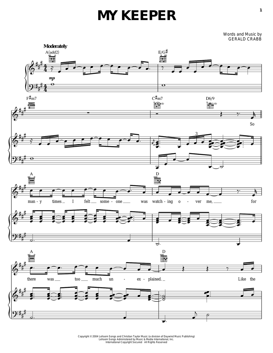 My Keeper Piano, Vocal, Guitar scores gallery preview page 1