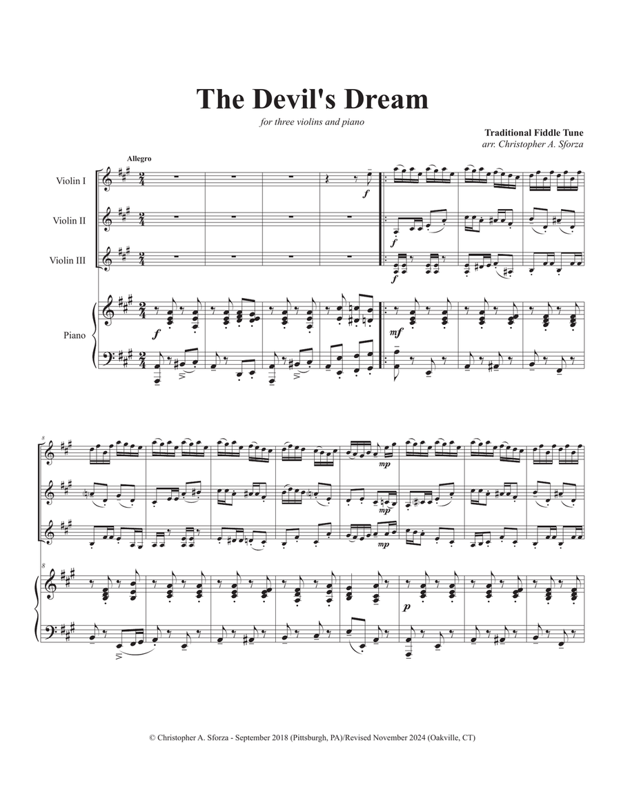The Devil's Dream, for three violins and piano Viola scores gallery preview page 2